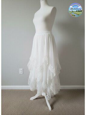 Lace Trim Layered Mesh Tulle Asymmetrical Goth Skirt High Low Hem
